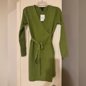 Forever 21 Olive Long Sleeve Wrap Dress